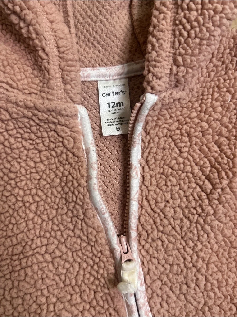 Carter's Plush Sherpa Hooded One-Piece in Dusty Pink